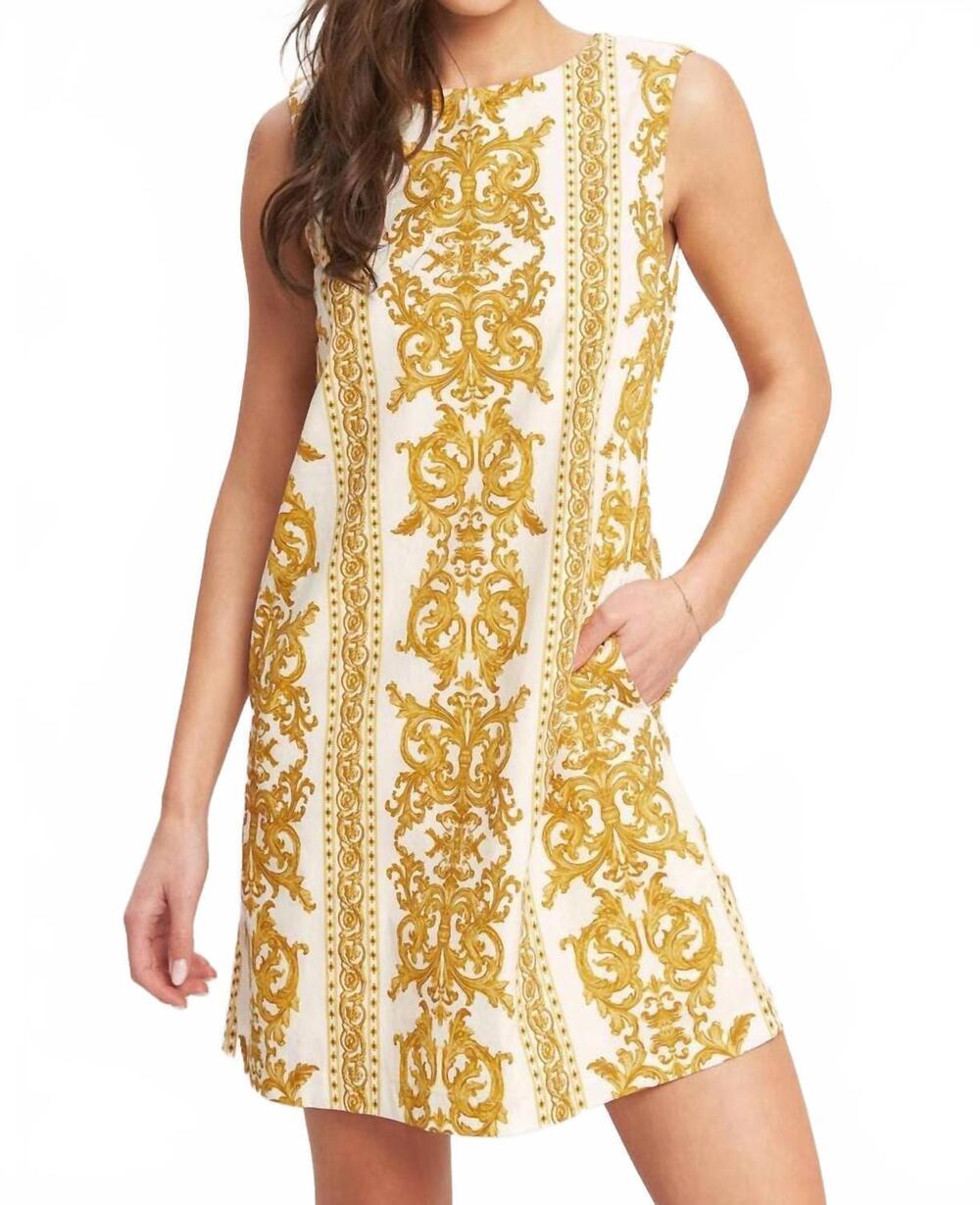 NEW FLYING TOMATO printed woven mini shift dress in off white yellow